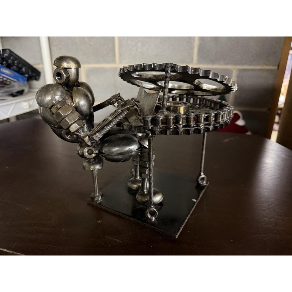 Handmade Metal Scrap Art Piano Player Sculpture – Steampunk Industrial Musician